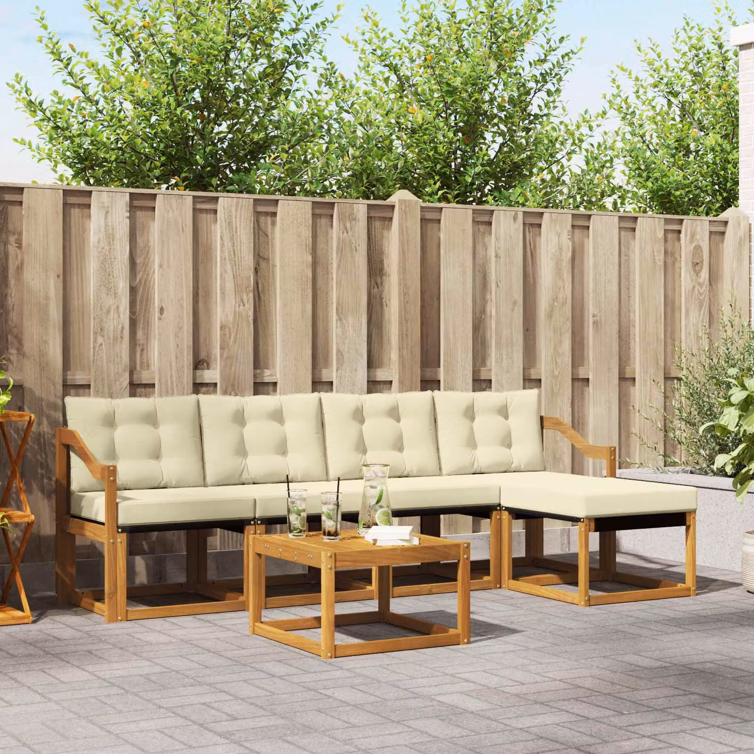 vidaXL Set di divani da esterno 6 pz in legno di acacia con cuscini, colore beige e marrone