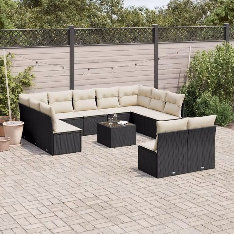 Maison Exclusive - Set Divani da Giardino 12 pz con Cuscini Nero in Polyrattan