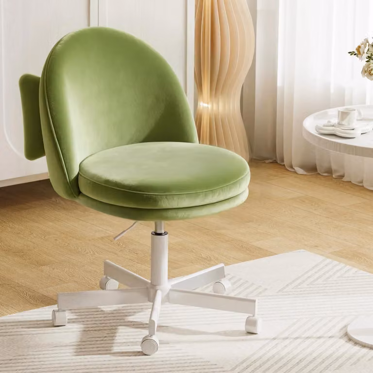 Sedia da ufficio/da scrivania - Sedia girevole - Regolabile in altezza con pistone a gas - Schienale ergonomico - Con rotelle - Velluto Teddy - Senza braccioli - Verde militare