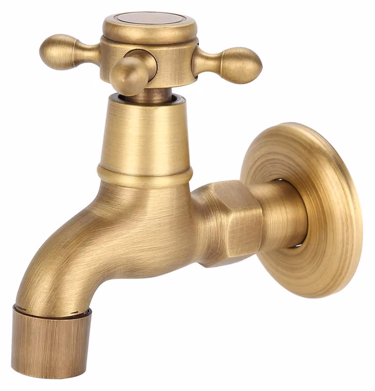 Omgoods - Rubinetto da parete - Stile vintage, ottone massiccio - Acqua fredda - Monocomando - Adatto per cucina/bagno - Resistente alla corrosione - Rubinetto da parete