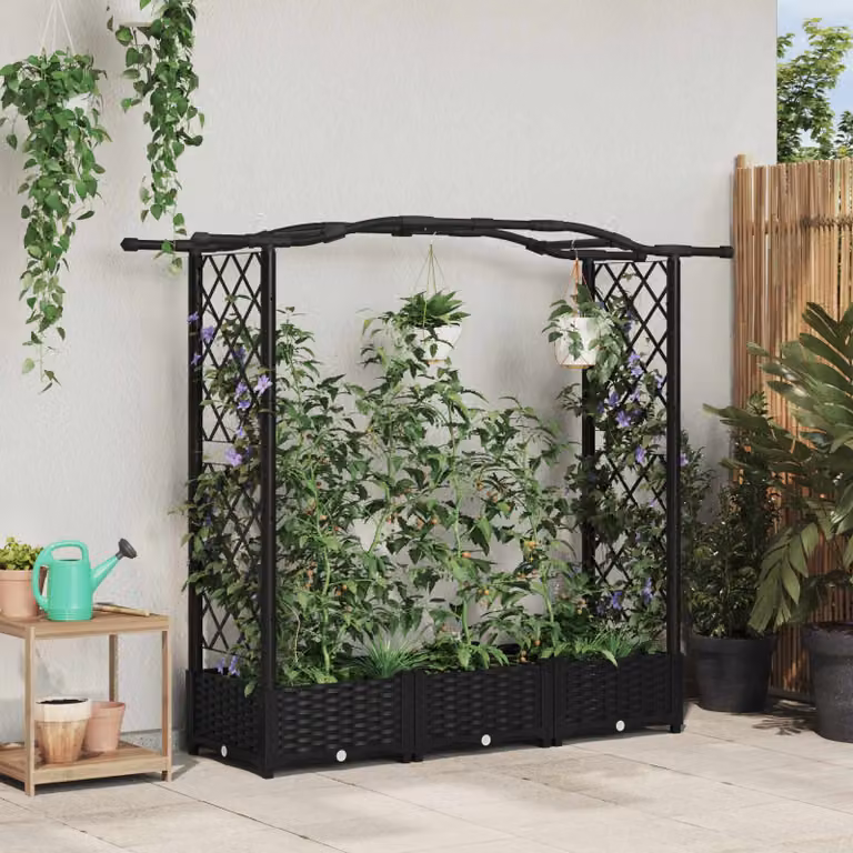 Letto rialzato con griglia e tetto vidaXL, colore nero, L: 169 cm, P: 40 cm, H: 123 cm