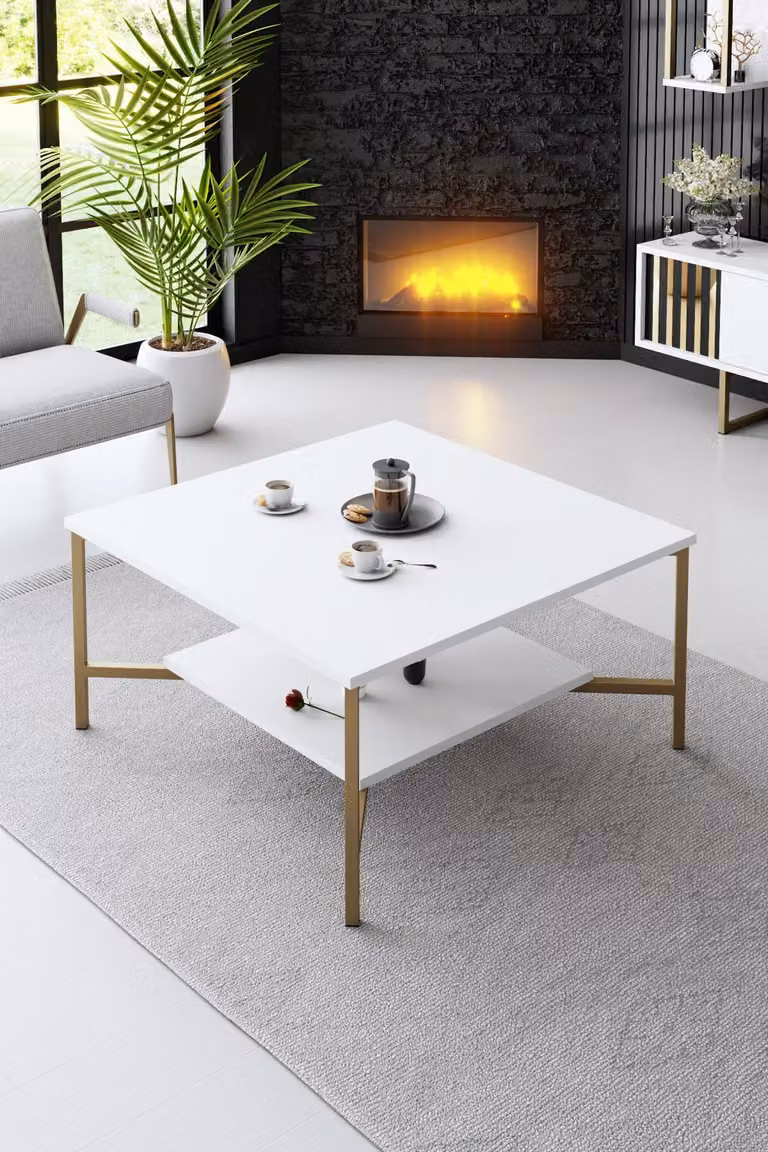 Skye Decor, Linea Oro - Bianco, Nero, tavolini da caffè, bianco, 80 x 40 x 80 cm