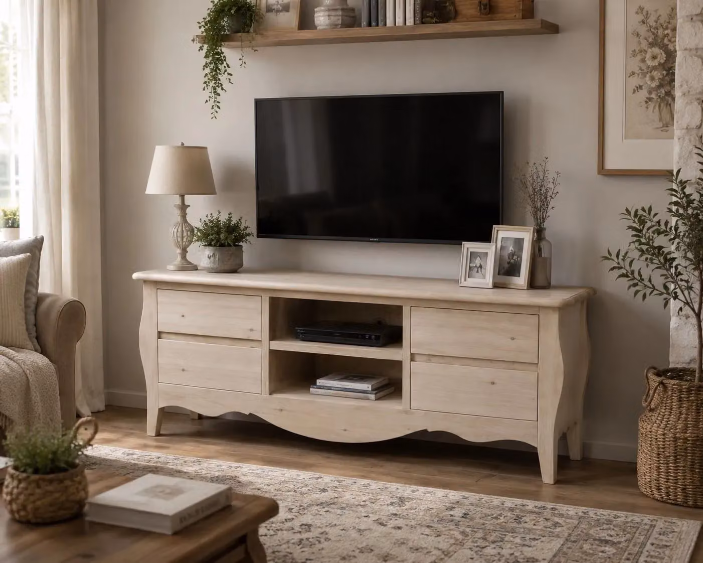 Porta TV classico in legno bombato con 4 cassetti Mobili 2G L/P/H: 182 x 50 x 61 cm – 3