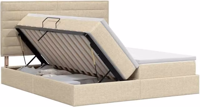 Letto con Contenitore e Testiera Moderno vidaXL in Tessuto Beige L/P/H: 180 x 200 x 140 cm