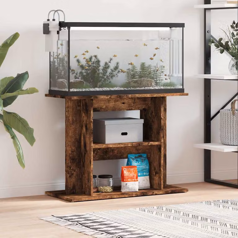 vidaXL Supporto per acquario in legno ingegnerizzato rovere affumicato marrone L: 80 cm, P: 35 cm, H: 60 cm