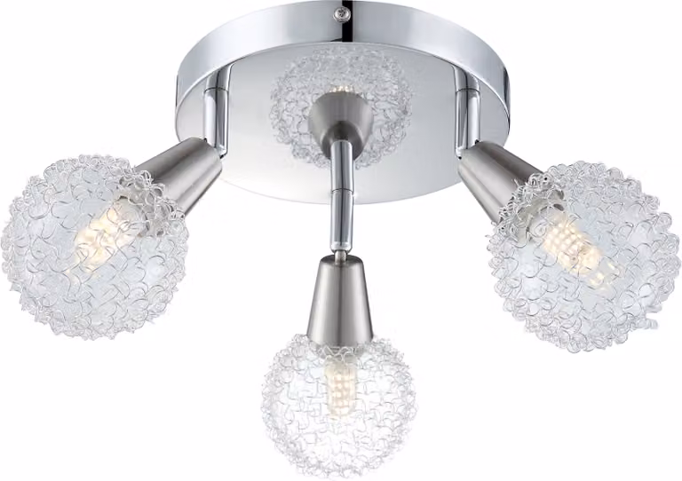 Lampada a sospensione Globo Cicer, cromata, con 3 attacchi E14 per lampadine LED; codice prodotto: 56039-3