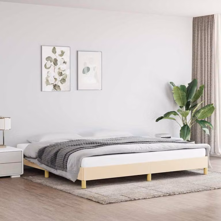 vidaXL Giroletto senza materasso in tessuto beige con doghe in legno 200x200 cm