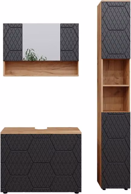 Set mobili bagno Irma Antracite con struttura a nido d'ape 3 pezzi Vicco