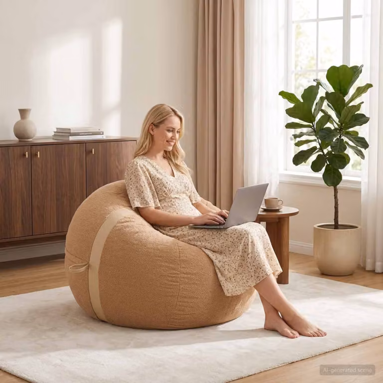 Sedia a sacco vidaXL beige con rivestimento in tessuto Sherpa e fodera rimovibile L 95 x P 93 x H 71 cm