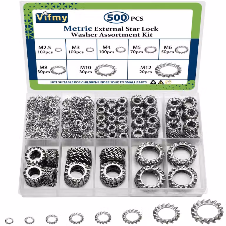 Set di assortimento con anelli di tenuta esterni, 500 pezzi, dimensioni M2,5, M3, M4, M5, M6, M8, M10, M12