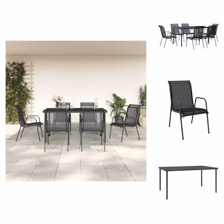 vidaXL Set da pranzo da giardino 7 pezzi in acciaio nero e textilene - Set di mobili da giardino