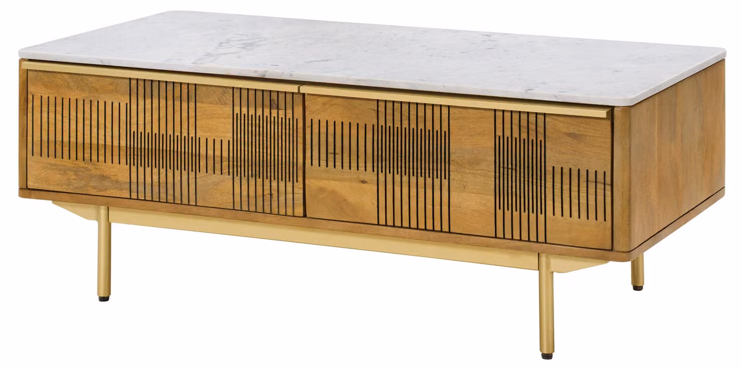 MASSIVMOEBEL24 | Tavolino da salotto in legno di Mango 120x60x45 oliato marrone chiaro - marmo bianco MIAMI #110