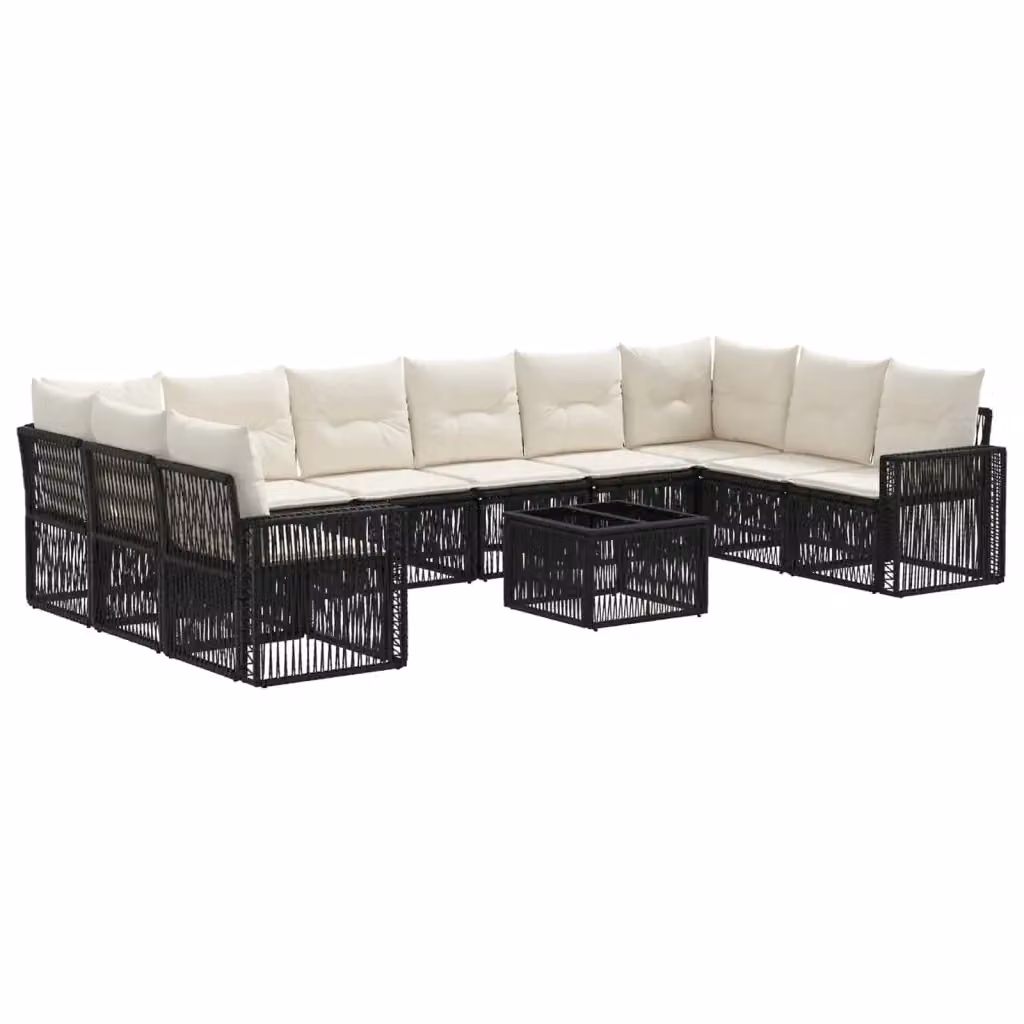 Set Divano da Giardino Moderno vidaXL in Polyrattan con Tavolino e Cuscini, Nero e Bianco – 2