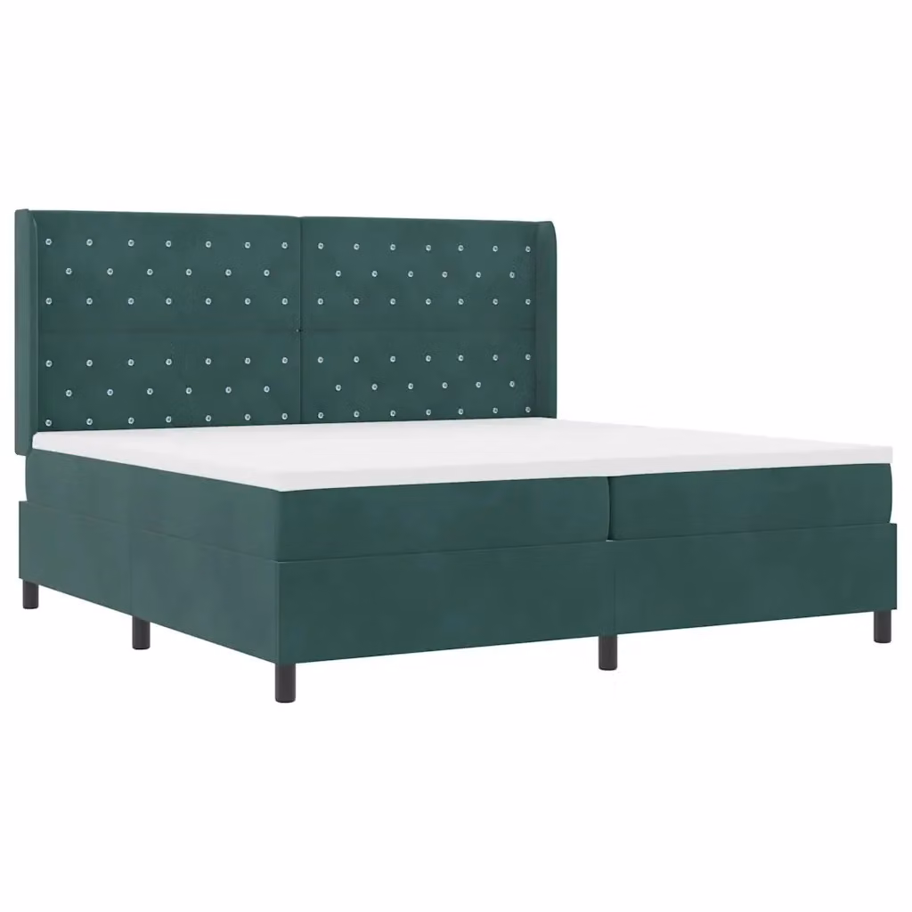 Letto moderno vidaXL in velluto verde con materasso a molle a tasche e illuminazione sottostante L: 200 cm, P: 200 cm, H: 203 cm – 2