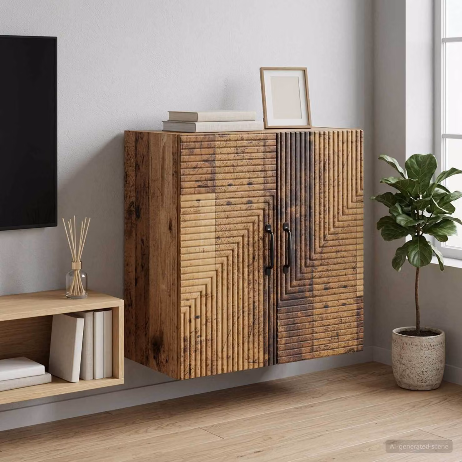 Mobiletto a muro vidaXL in legno marrone con ante a battente e ripiani interni, L: 59 cm, P: 31 cm, H: 60 cm
