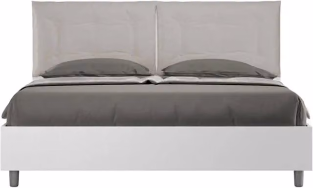 Letto matrimoniale senza rete 160x190 bianco frassino cuscini similpelle tortora Egos Annalisa