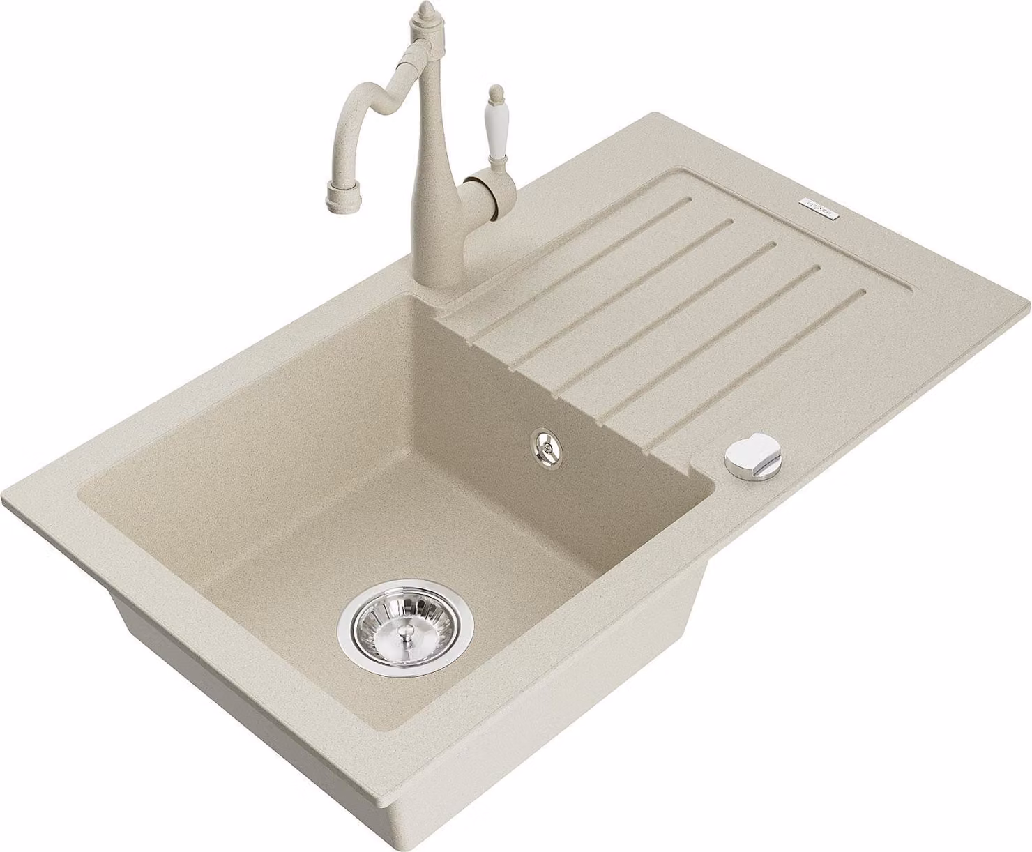 Mexen Pablo lavello in granito a 1 vasca con sgocciolatoio e miscelatore cucina Carla, beige - 6510-69-670700-00