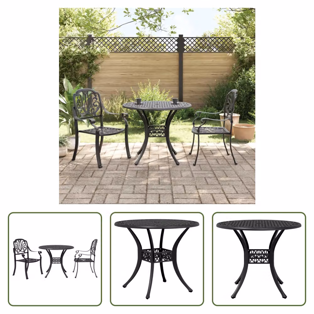 The Living Store Set da bistrot 3 pezzi in alluminio fuso nero