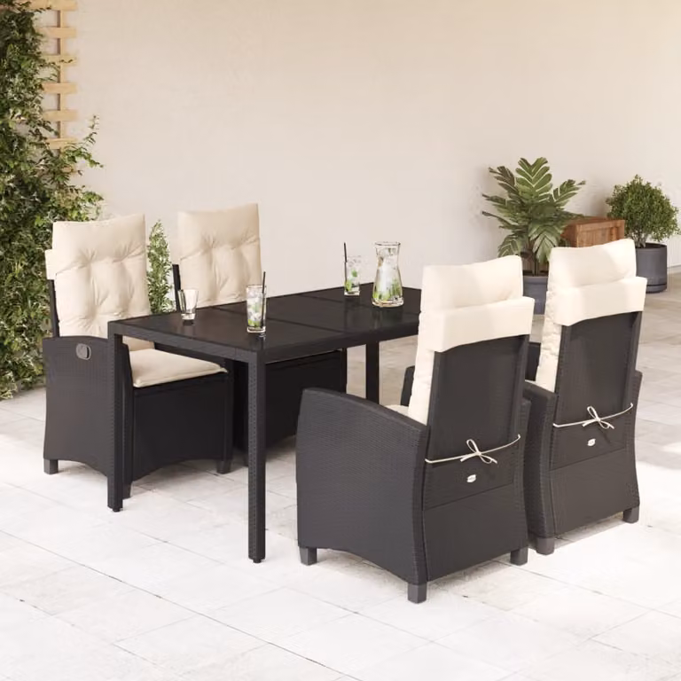 Set da Pranzo da Giardino vidaXL 5 pz in Polyrattan Nero con Piano in Vetro
