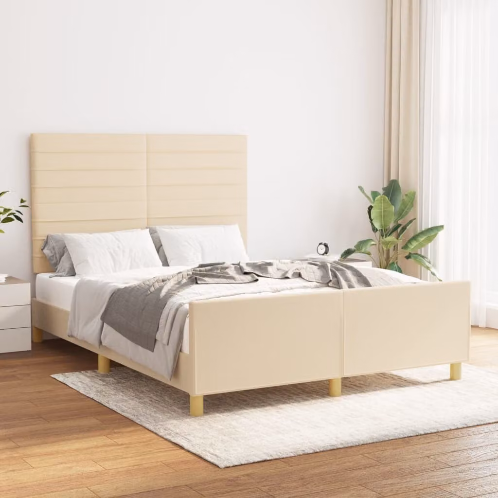 The Living Store Struttura letto con testiera crema 140x190 cm in tessuto