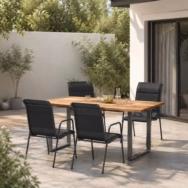 Garden Chairs, Set Of 4, Steel And Textilene, Black