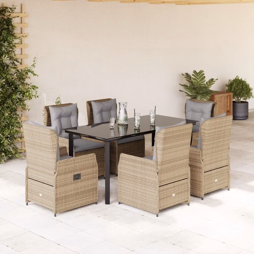 Maison Exclusive - Set da Pranzo da Giardino 7 pz con Cuscini Beige in Polyrattan