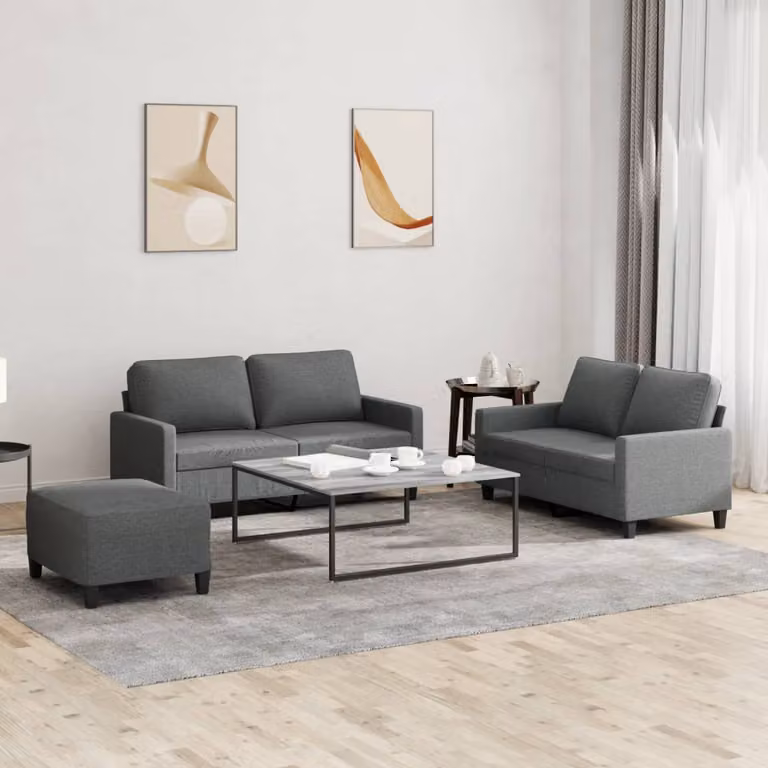 vidaXL Set di Divani 3 pz Moderno in Tessuto Grigio con Cuscini