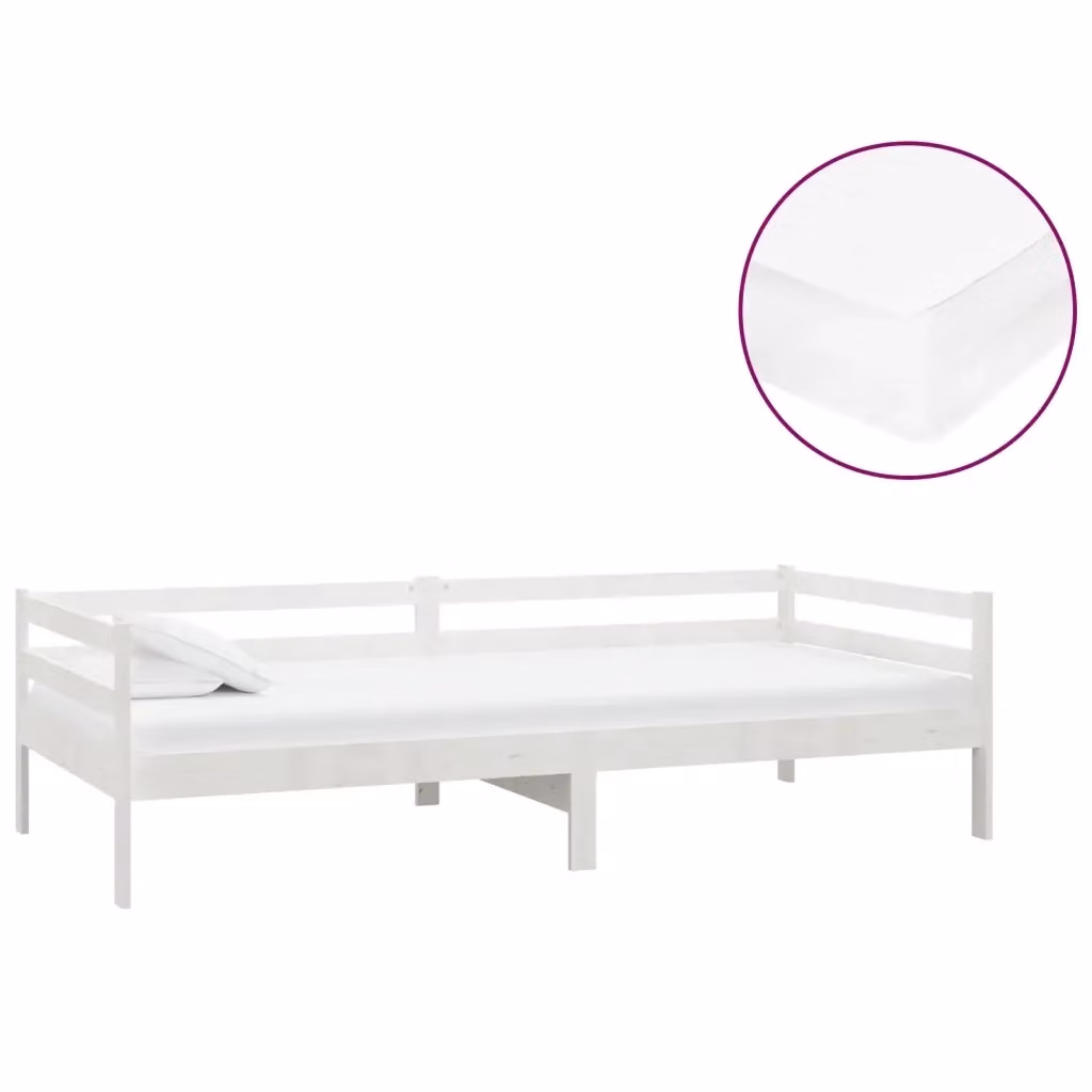Divano Letto vidaXL in Legno di Pino Bianco con Materasso in Schiuma e Rivestimento in Tessuto Rimovibile L/P/H: 90 x 200 cm – 2