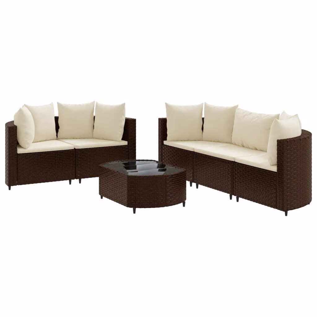 set di divani da giardino 6 pezzi con cuscini in poly rattan marrone