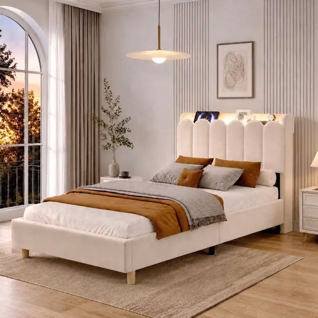 Letto singolo per bambini 90 × 200 cm con mensole, luce da lettura, prese USB e tipo C, senza materasso