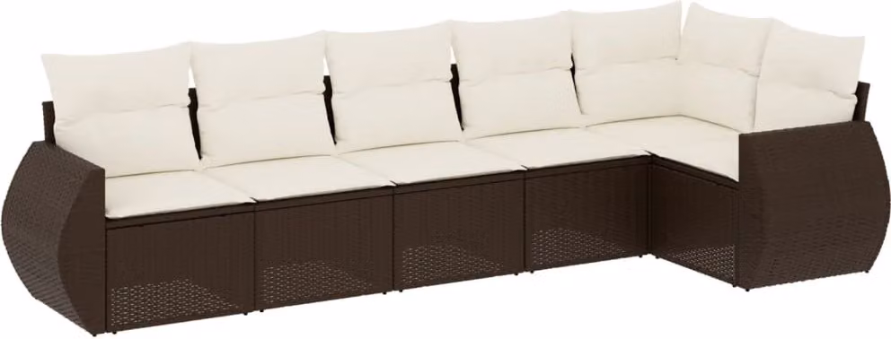Set Divano da Giardino 6 pz con Cuscini Marrone in Polyrattan