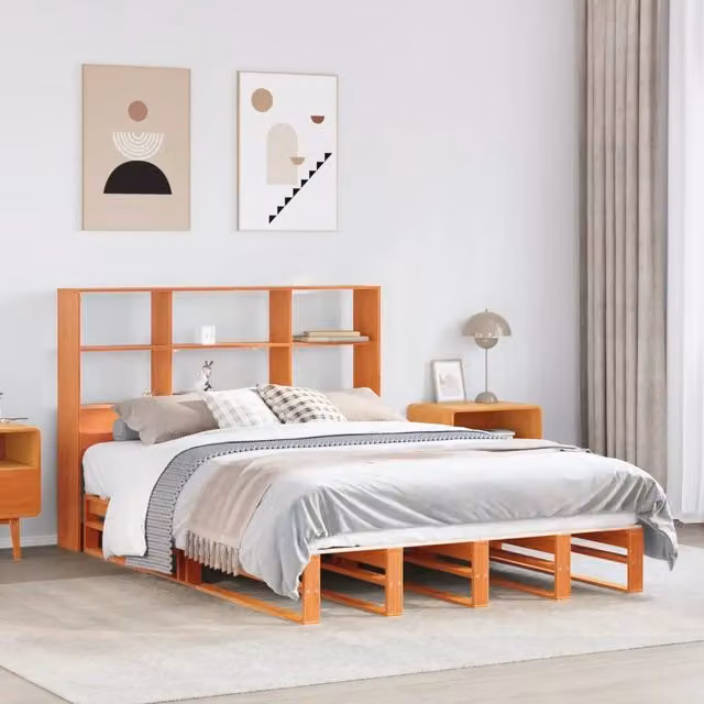 Letto Libreria senza Materasso-Struttura Letto con contenitore Marrone Cera 160x200 cm Legno 234540