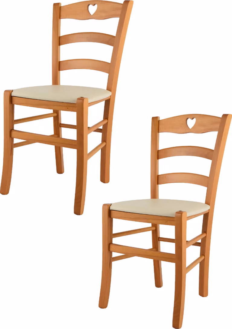 t m c s Tommychairs - Set di 2 sedie CUORE per cucina e sala da pranzo, Struttura robusta in legno di faggio laccato color miele e sedile imbottito rivestito in Pelle finta color avorio