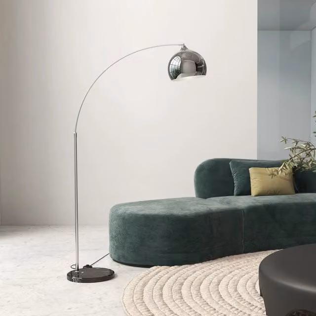 Lampada da terra ad arco XYLO regolabile con base in marmo e struttura in metallo, stile vintage, nero grigio argento, Altezza: 180 cm