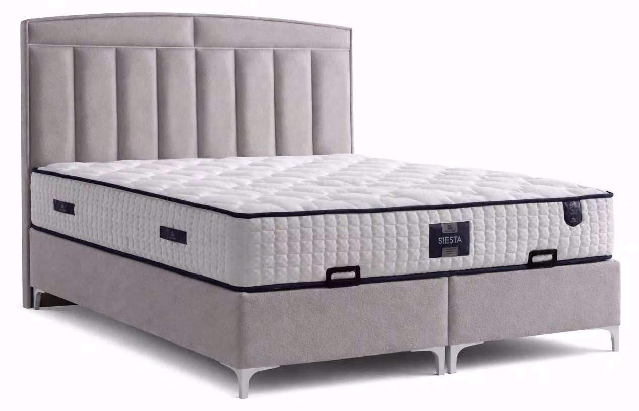 Letto con materasso in stile moderno, grigio, con contenitore e morbida imbottitura