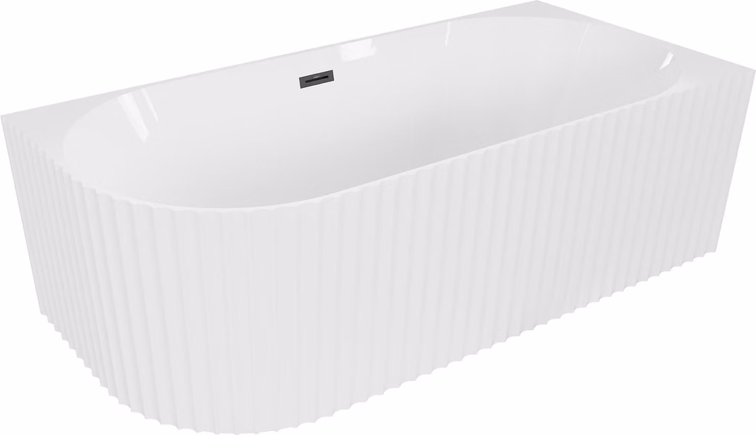 Mexen Gia vasca da bagno freestanding angolare rigata destra 170 x 80 cm, bianco lucido, troppo pieno nero - 52701708000P-70