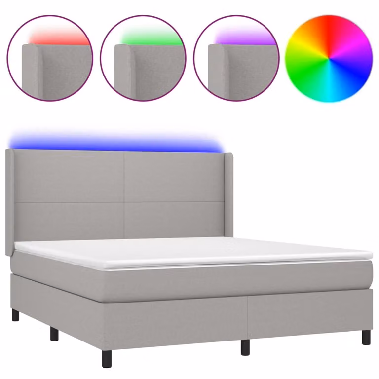 Letto a Molle Materasso e LED Grigio Chiaro 180x200 cm Tessuto