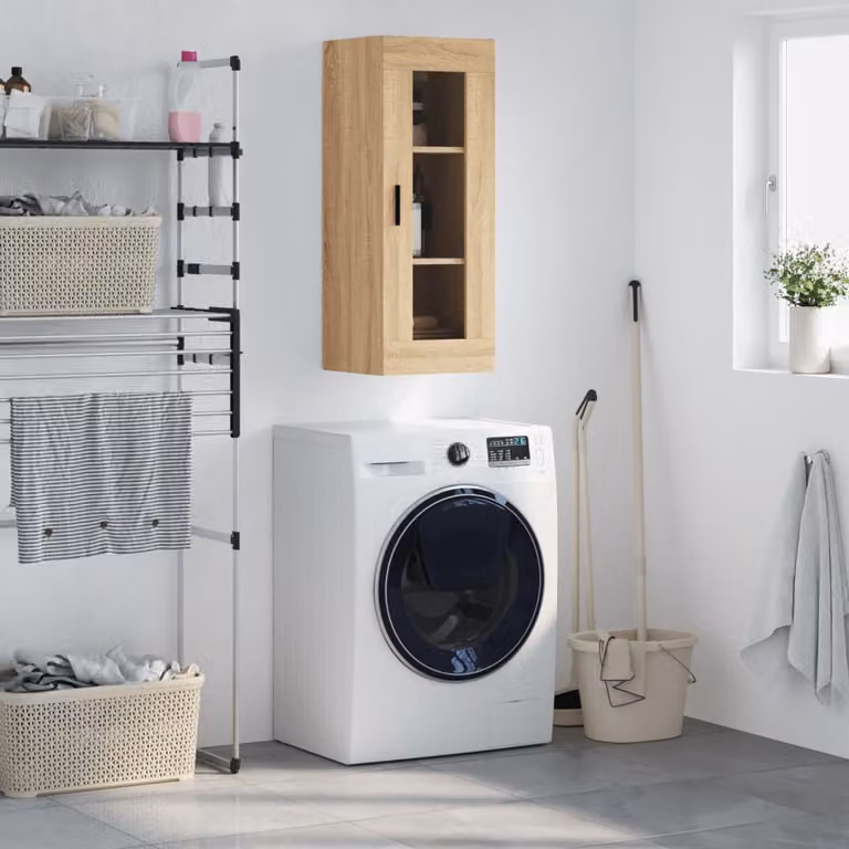 Mobile a parete vidaXL in rovere con ante in vetro e ripiani interni, L/P/H: 34,5 x 34 x 90 cm