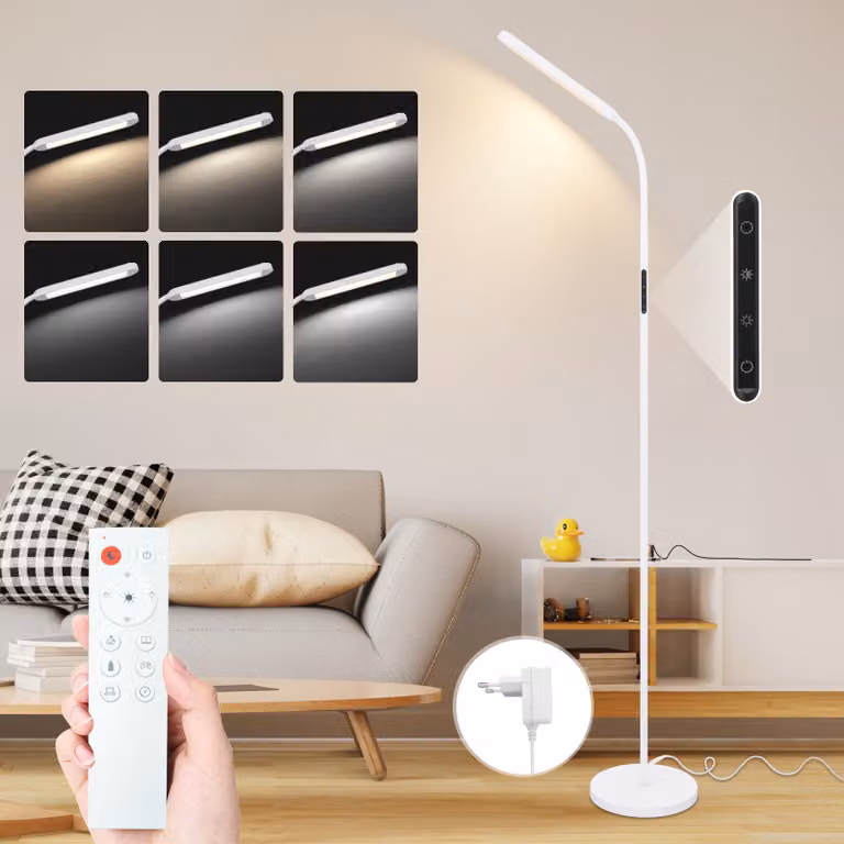 ZMH Lampada da terra Soggiorno Lampada da terra dimmerabile Lampada da terra LED 11W Bianco 3000K-6000K Lampada da lettura 360° Rotante Touch Control Timer Lampada da terra con telecomando per Ufficio Camera da letto