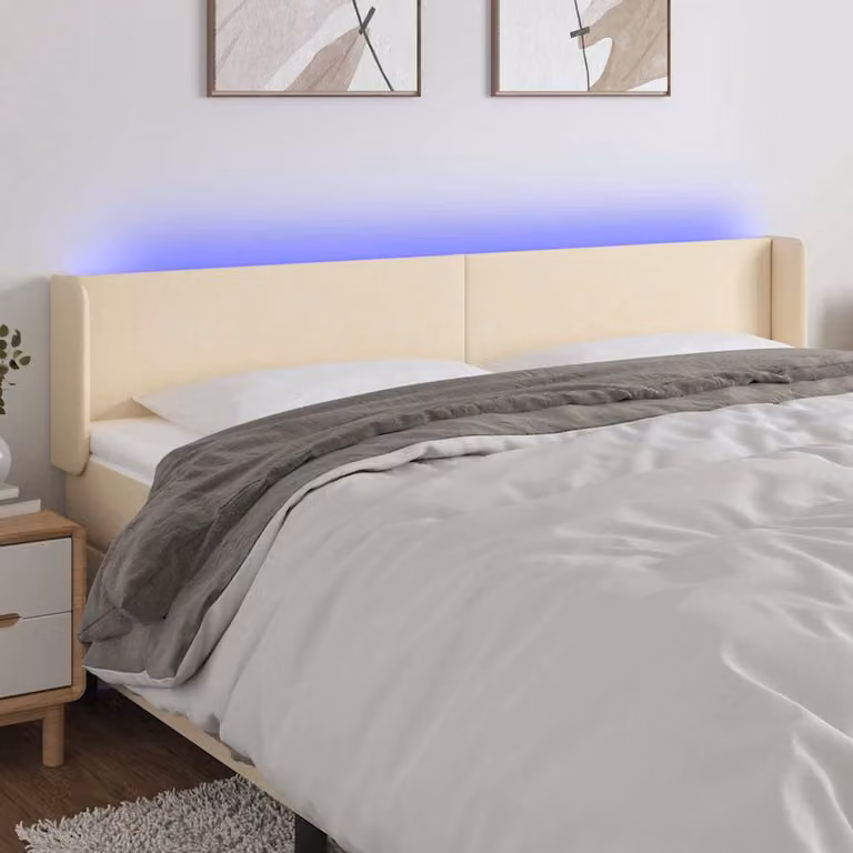 Testiera per letto vidaXL in tessuto beige con illuminazione LED e porta di ricarica USB, L 203 cm x P 16 cm x H 78/88 cm
