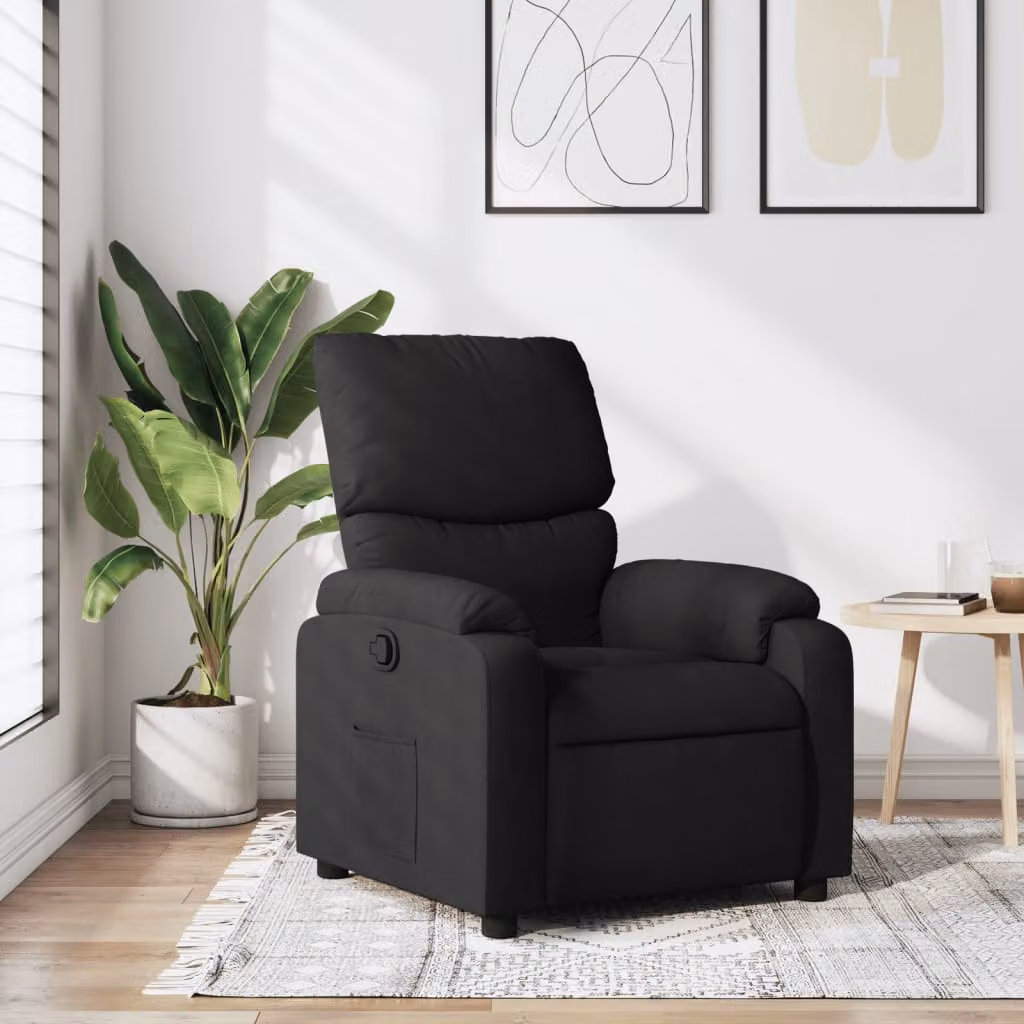 vidaXL Poltrona Reclinabile Relax in Tessuto Nero con Braccioli e Sistema di Ritorno Automatico