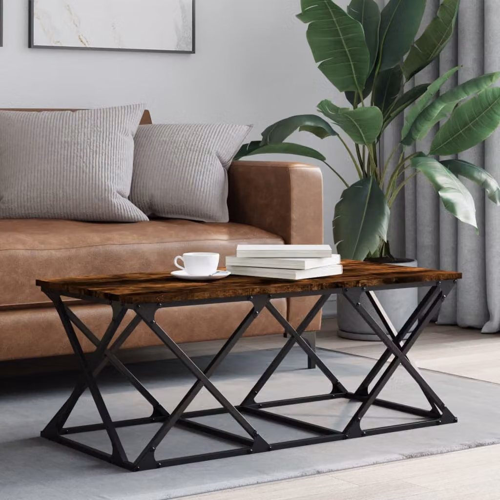 vidaXL Tavolino da Salotto in Legno e Metallo Rovere Fumo L: 100 cm, P: 49 cm, H: 40 cm