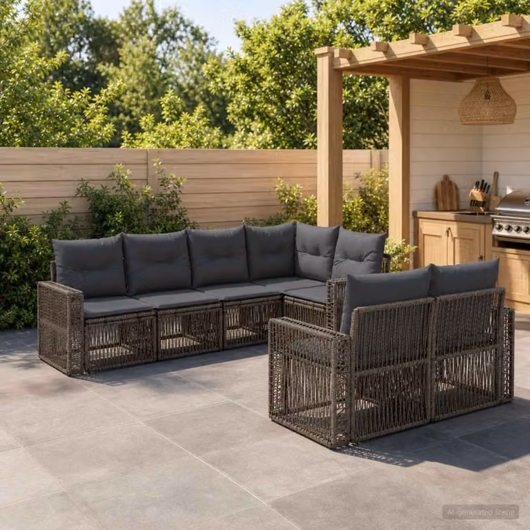 Set Divano da Giardino vidaXL 7 posti Moderno a Forma di L Grigio Antracite con Cuscini e Struttura in Acciaio Verniciato a Polvere
