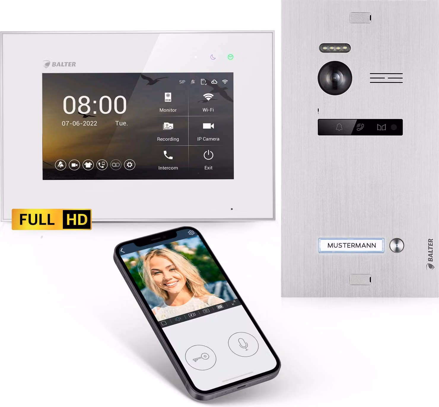Videocitofono HD con app per smartphone per una casa monofamiliare, 1x monitor, Balter EVO HD WLAN