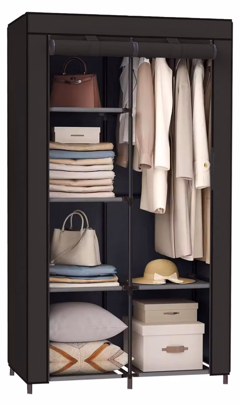 Armadio pieghevole in tessuto, dimensioni 88x45x168 cm, colore nero