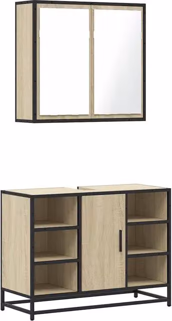 Set Mobili da Bagno | Armadio da bagno 2 pz Rovere Sonoma in Legno Multistrato