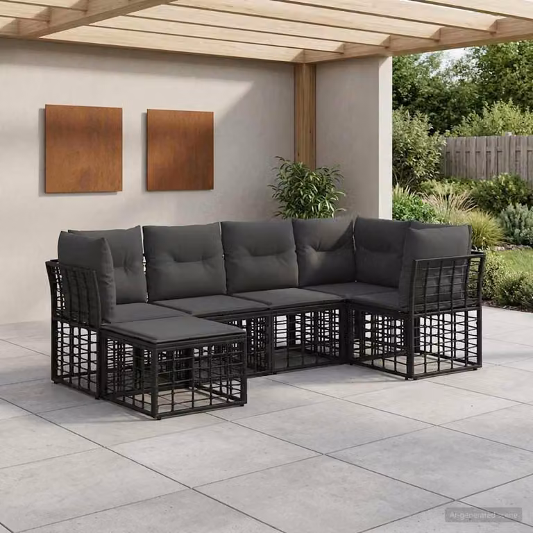 Set di divani da esterno vidaXL in polyrattan con pouf e cuscini, design moderno a L, colore antracite