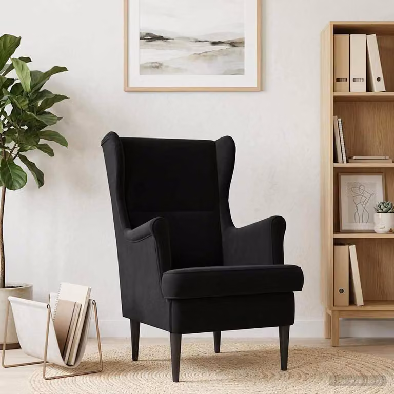 Poltrona moderna vidaXL in velluto nero con braccioli e struttura in legno e metallo