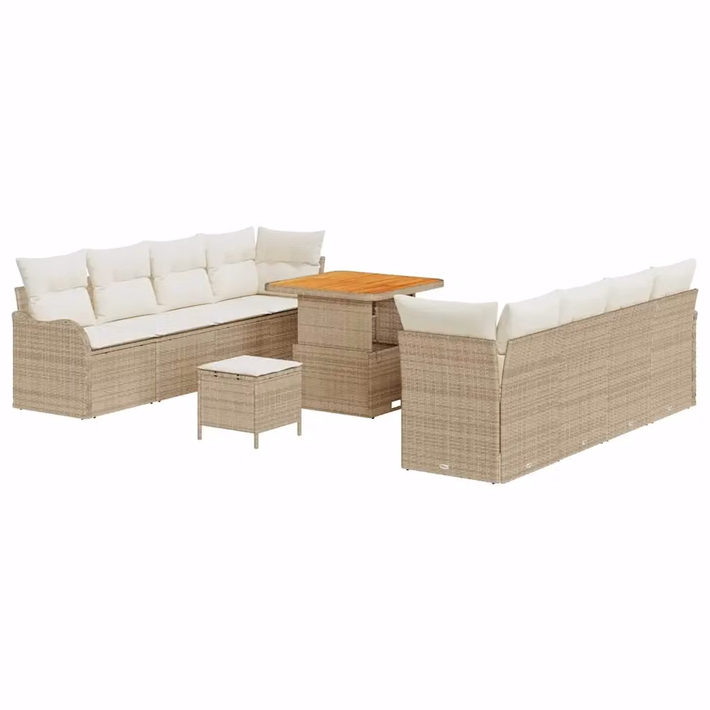 Set Divano da Giardino vidaXL 11 Pezzi a Forma di U con Cuscini Beige e Crema – 2