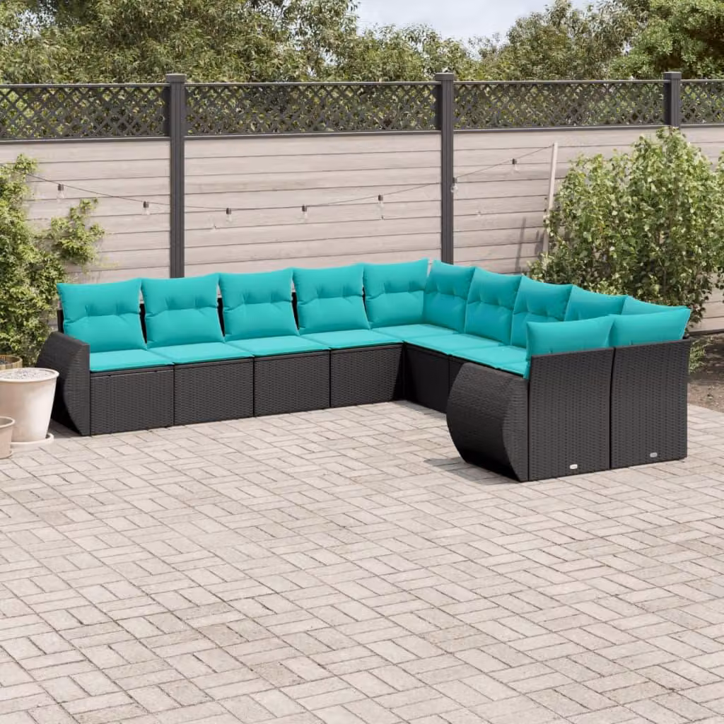 Maison Exclusive - Set da giardino 10 pezzi con cuscini, polyrattan nero